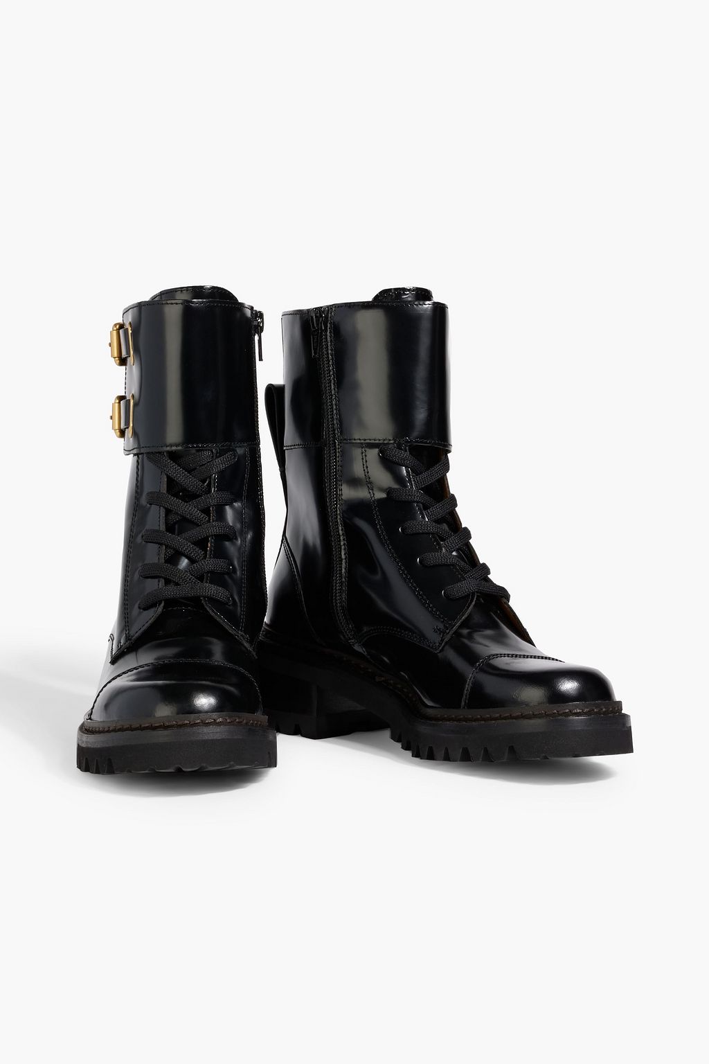 SEE BY CHLOÉ Mallory buckled glossed-leather combat boots