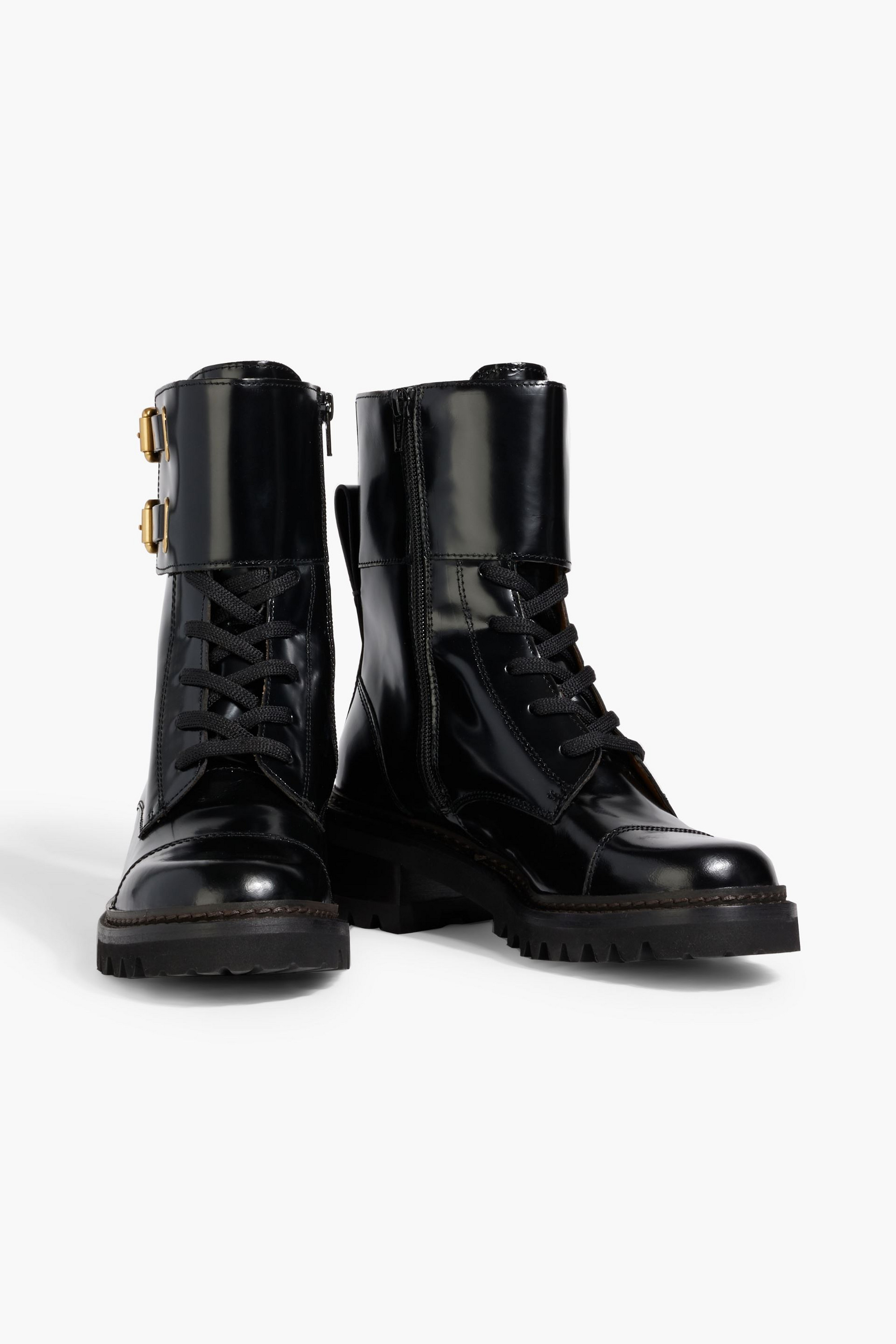 See By Chloé Mallory buckled glossed-leather combat boots