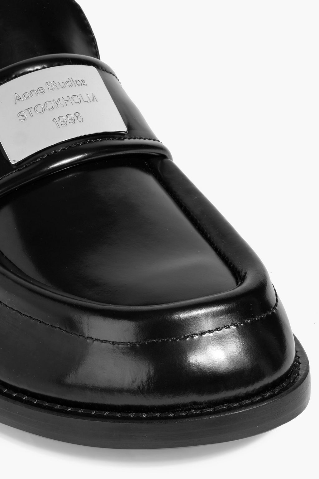 ACNE STUDIOS Embellished glossed-leather loafers