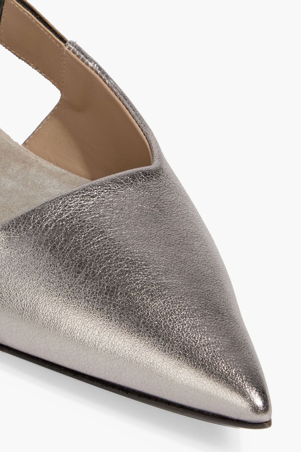 BRUNELLO CUCINELLI Bead-embellished metallic textured-leather point-toe flats