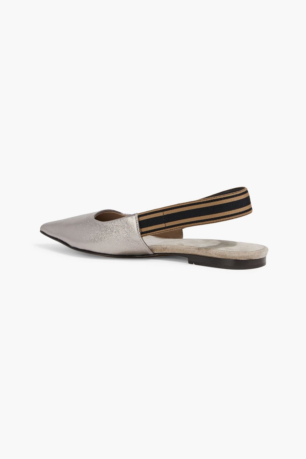 BRUNELLO CUCINELLI Bead-embellished metallic textured-leather point-toe flats