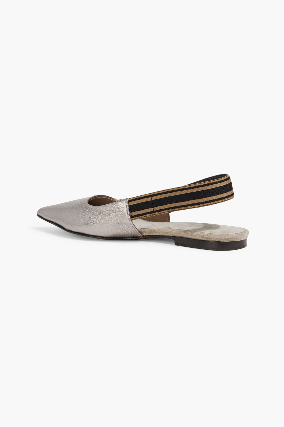 Brunello Cucinelli Bead-embellished Metallic Textured-leather Point-toe Flats