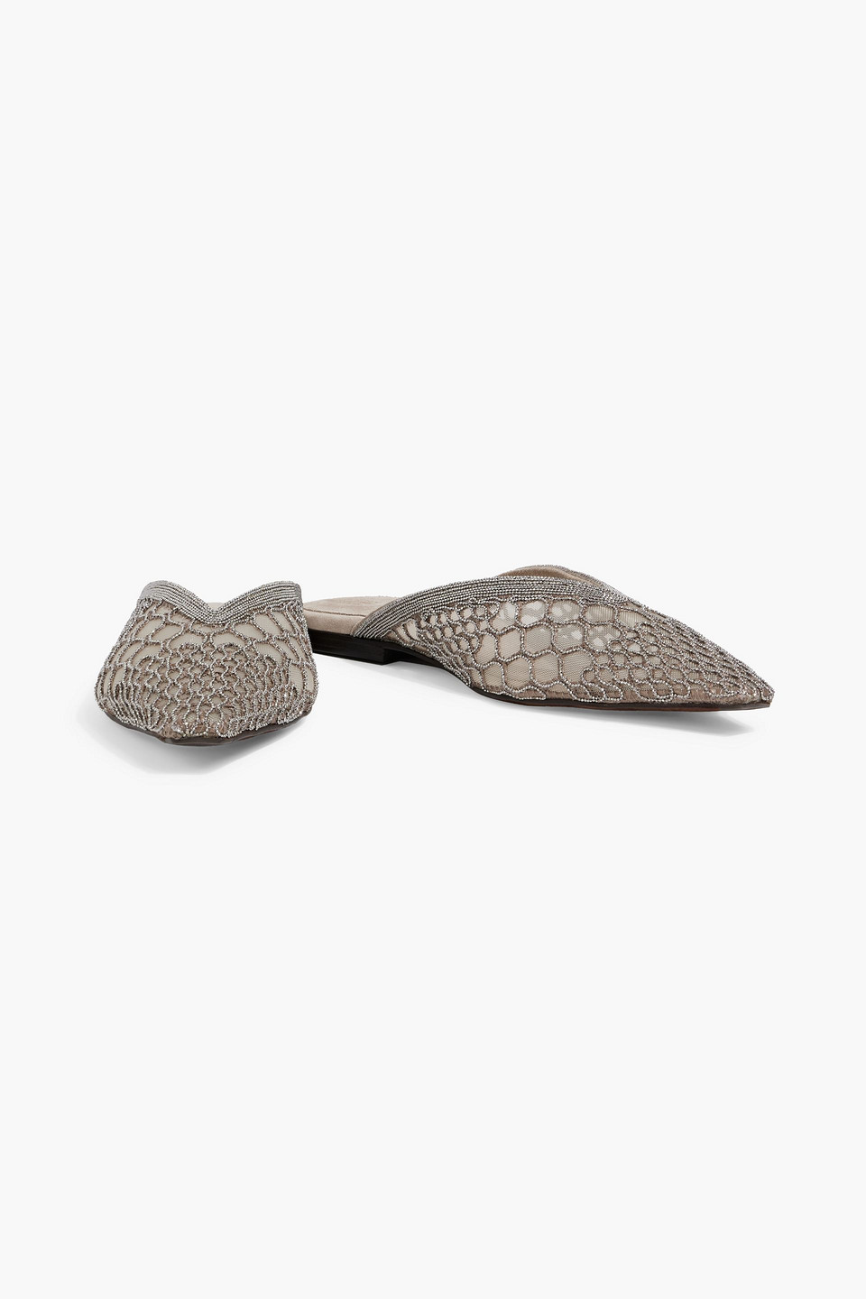 Brunello Cucinelli - Slippers Aus Mesh Mit Zierperlen - Neutral - Eu 36 