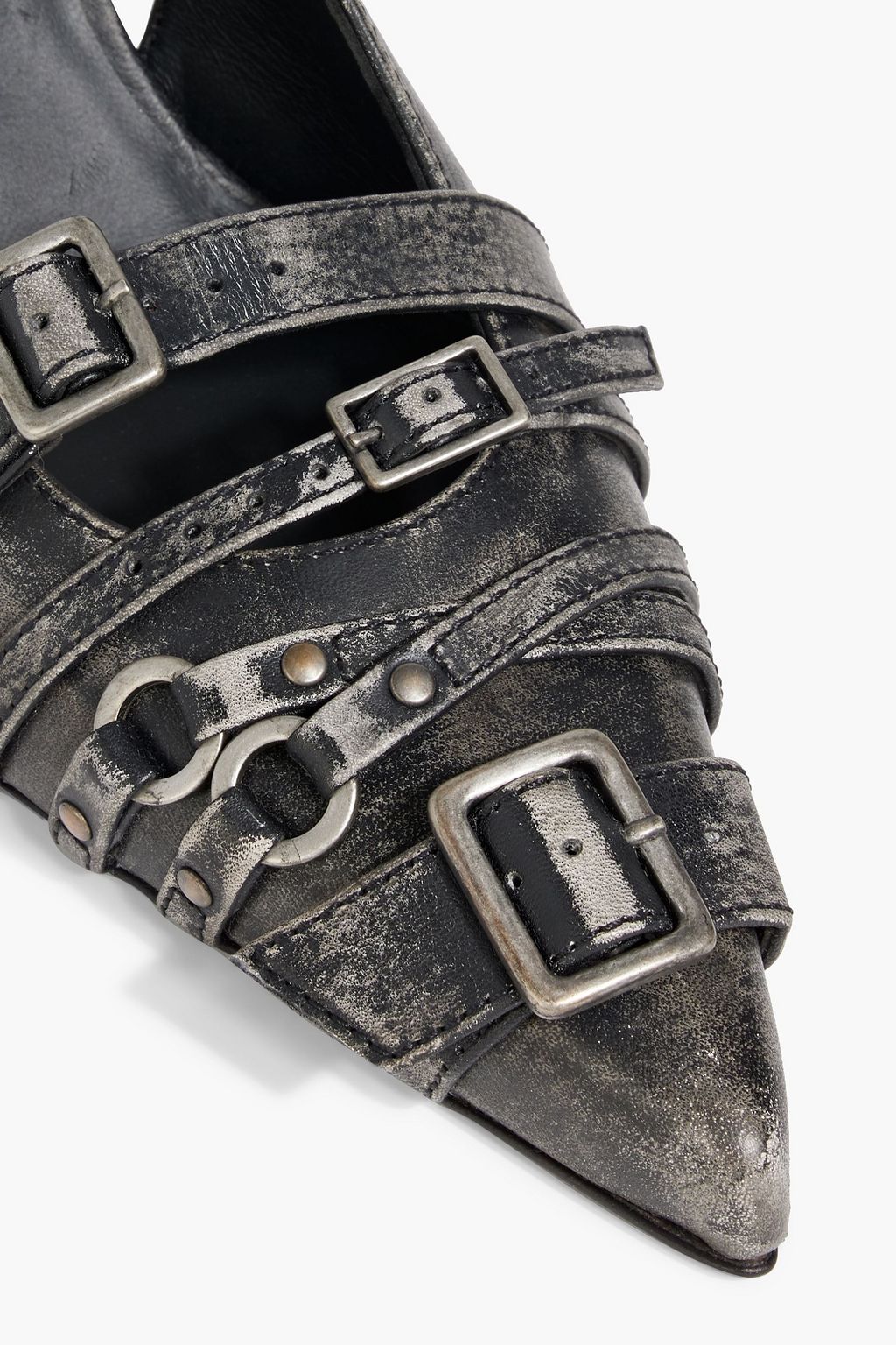 ACNE STUDIOS Buckled distressed leather slingback pumps