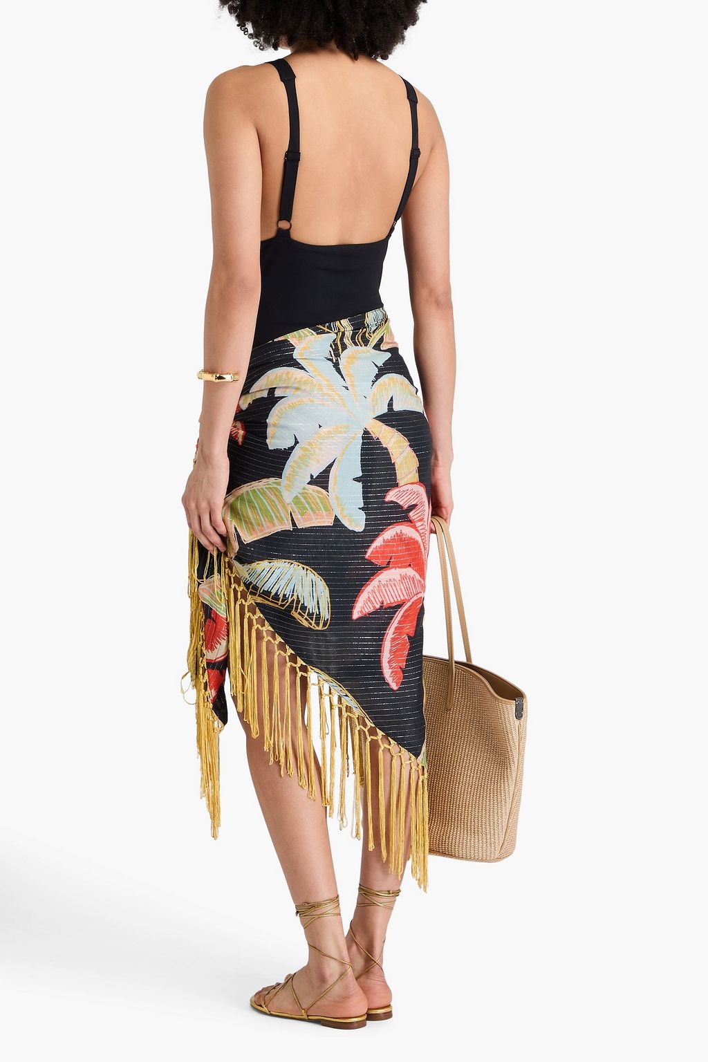 FARM RIO Fringed printed modal-blend pareo
