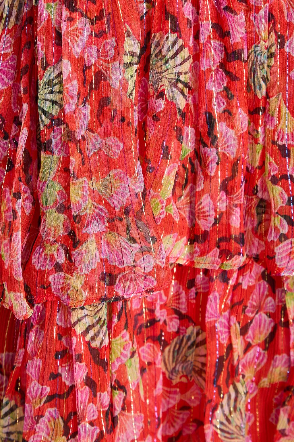 SALONI Ava tiered metallic floral-print silk-blend chiffon mini dress
