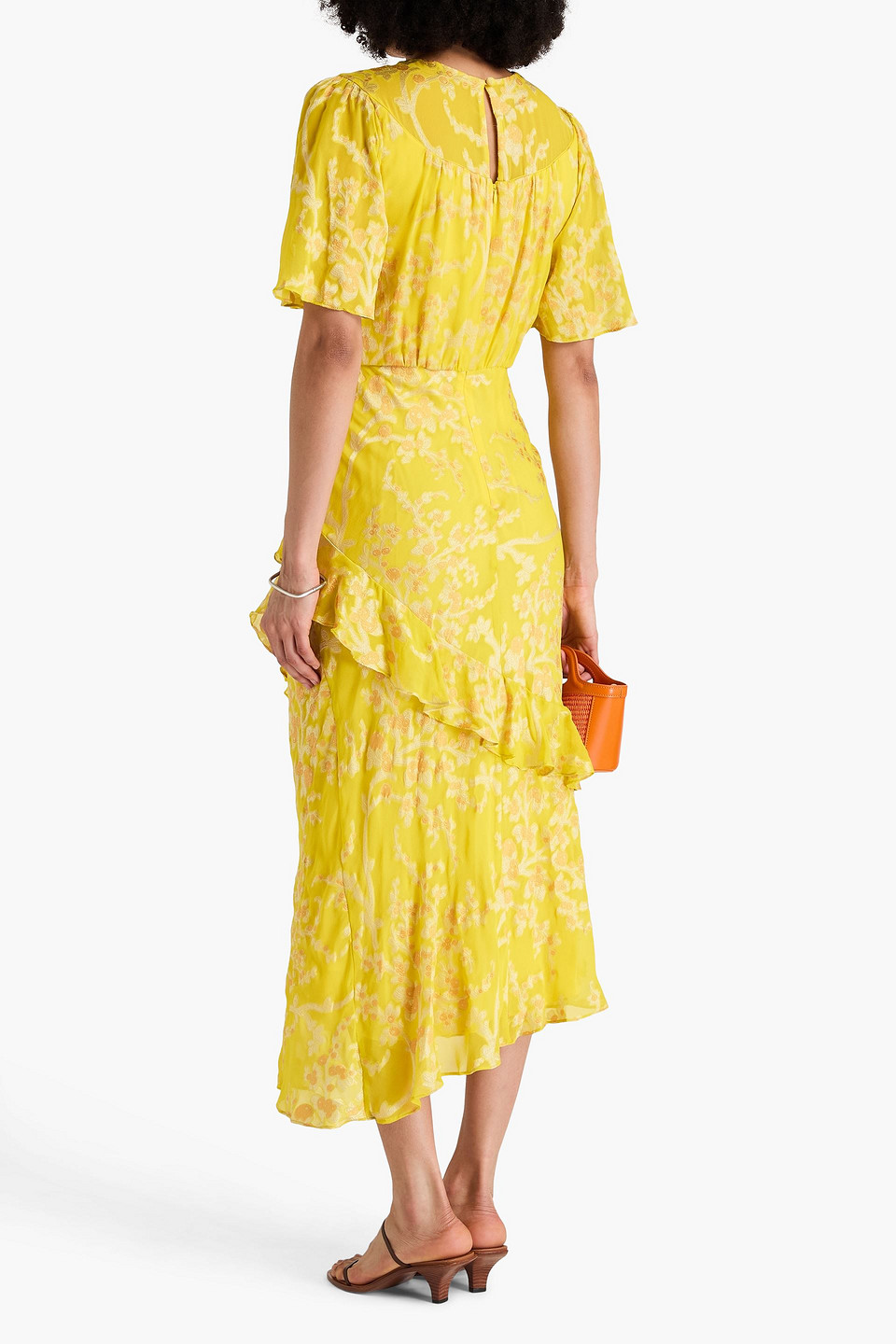  Saloni - Vida Maxikleid Aus Floralem Jacquard Aus Einer Seidenmischung Mit Fil Coupé Und Rüschen - Gelb - Uk 4 