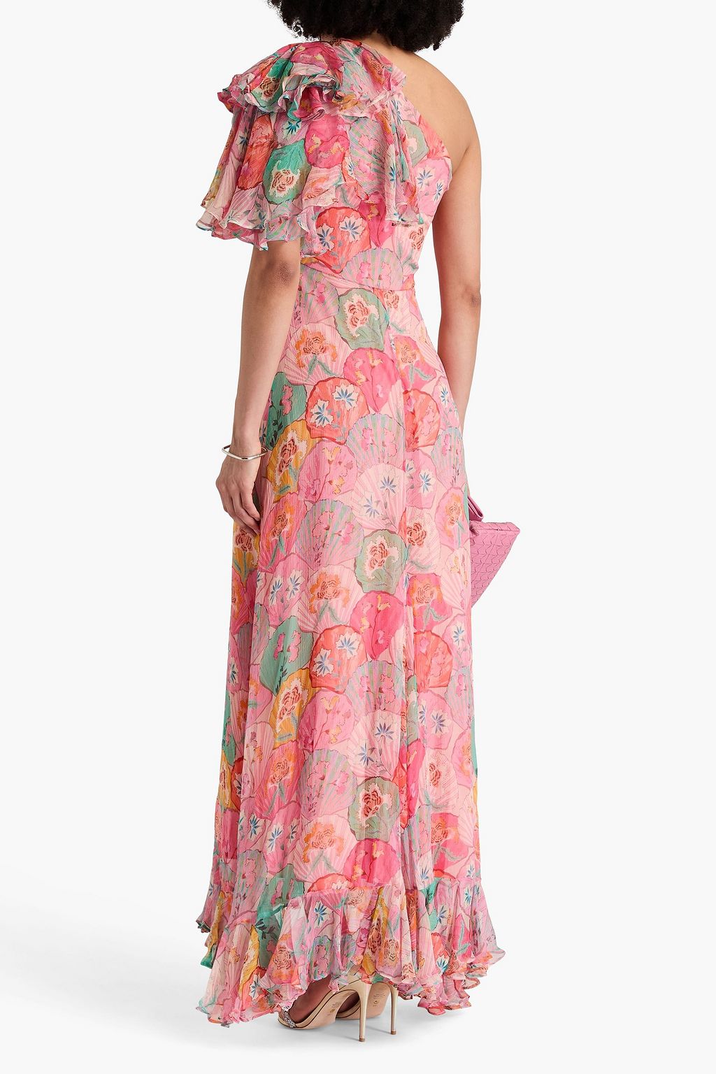SALONI Danielle one-shoulder ruffled floral-print silk-crepon maxi dress