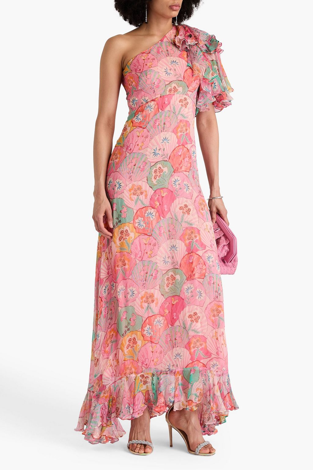SALONI Danielle one-shoulder ruffled floral-print silk-crepon maxi dress
