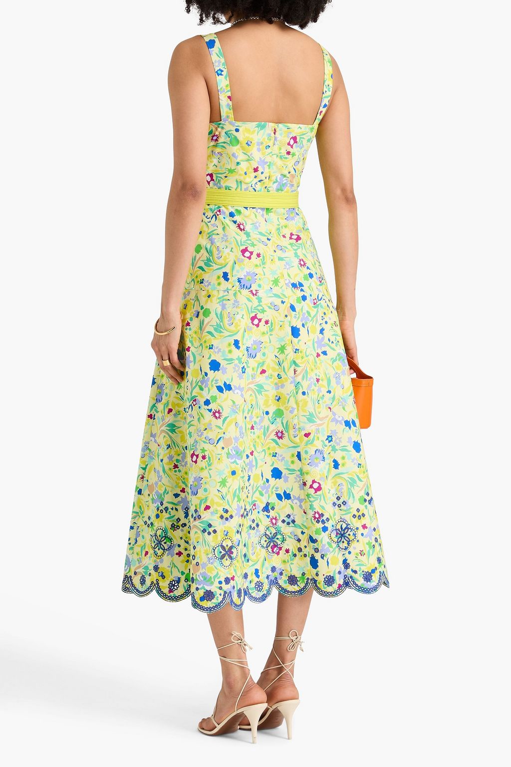 SALONI Belted printed cotton-poplin midi dress