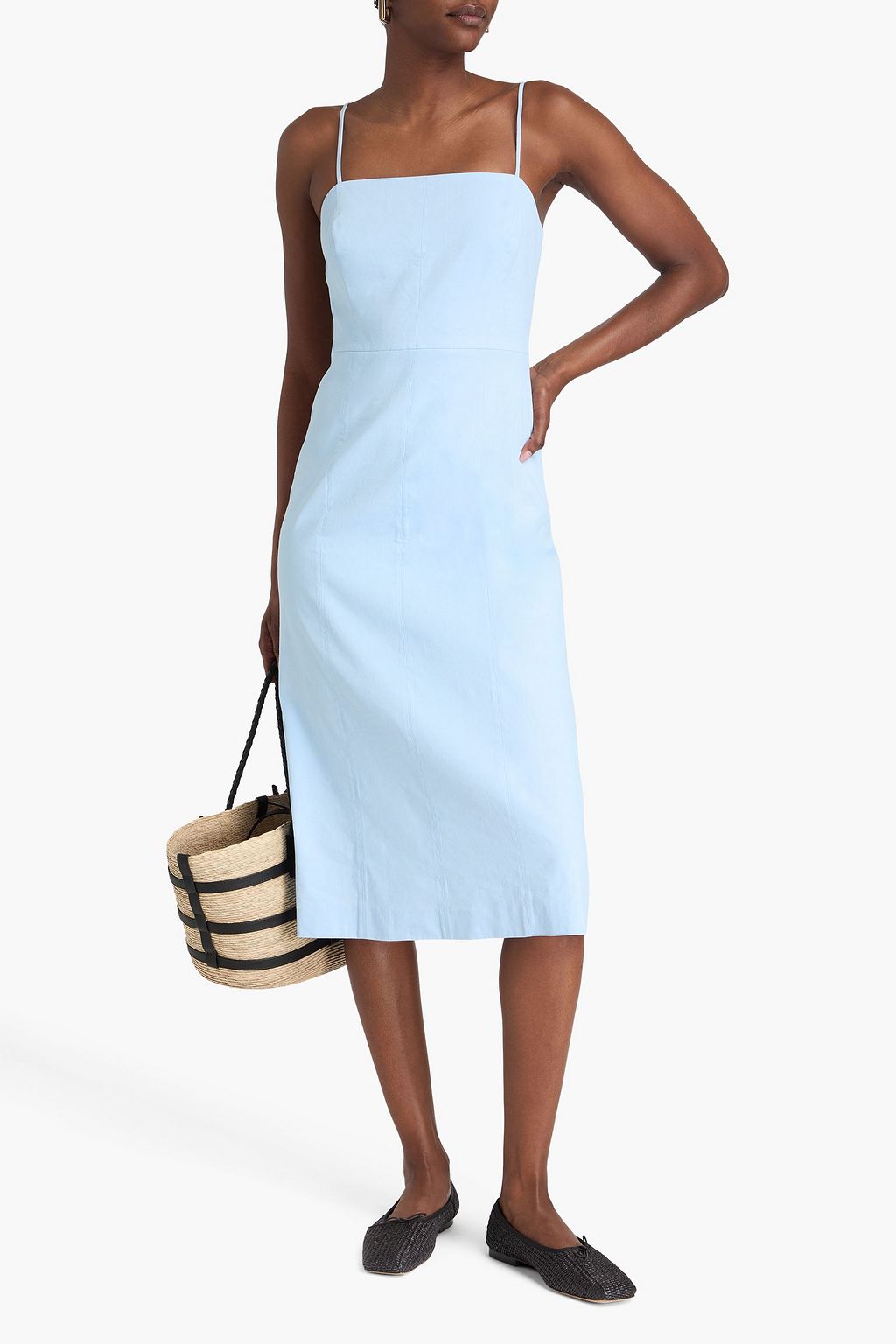 THEORY Linen-blend crepe midi dress