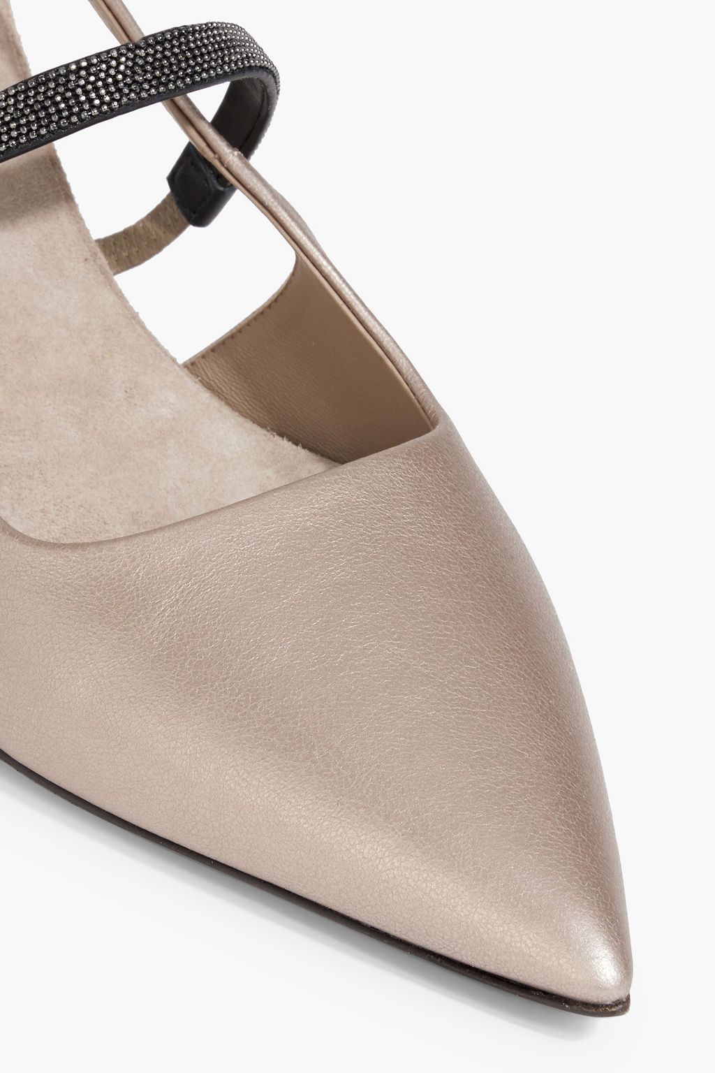 BRUNELLO CUCINELLI Bead-embellished leather slingback pumps