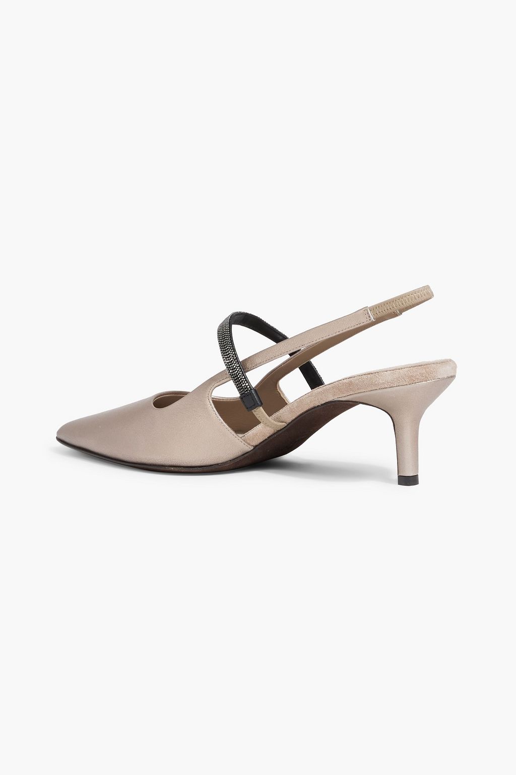 BRUNELLO CUCINELLI Bead-embellished leather slingback pumps