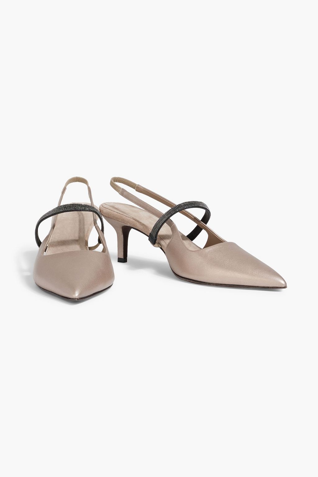 BRUNELLO CUCINELLI Bead-embellished leather slingback pumps