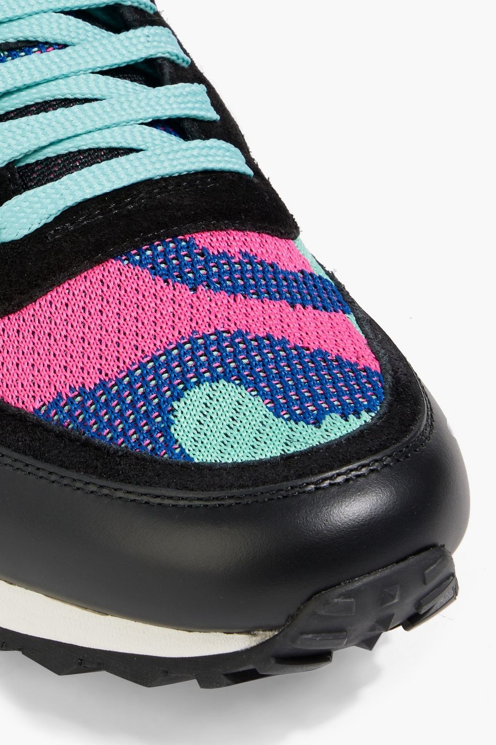 VALENTINO GARAVANI Rockrunner camouflage-print stretch-knit, leather and suede sneakers