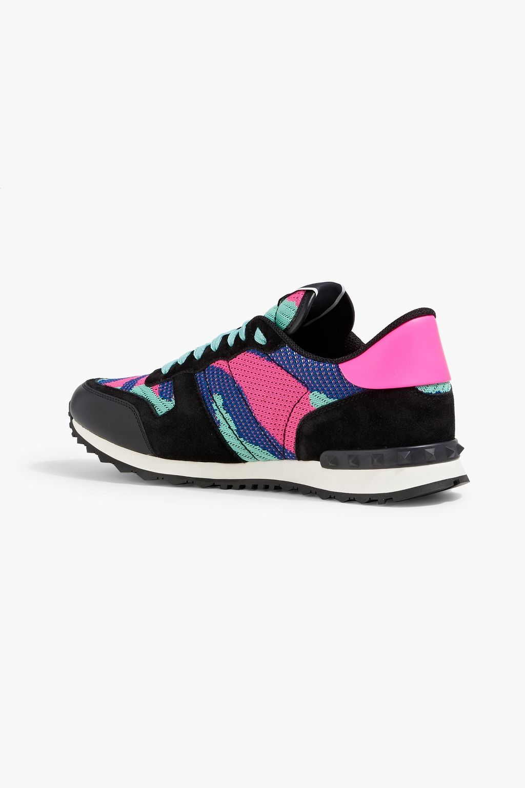 VALENTINO GARAVANI Rockrunner camouflage-print stretch-knit, leather and suede sneakers