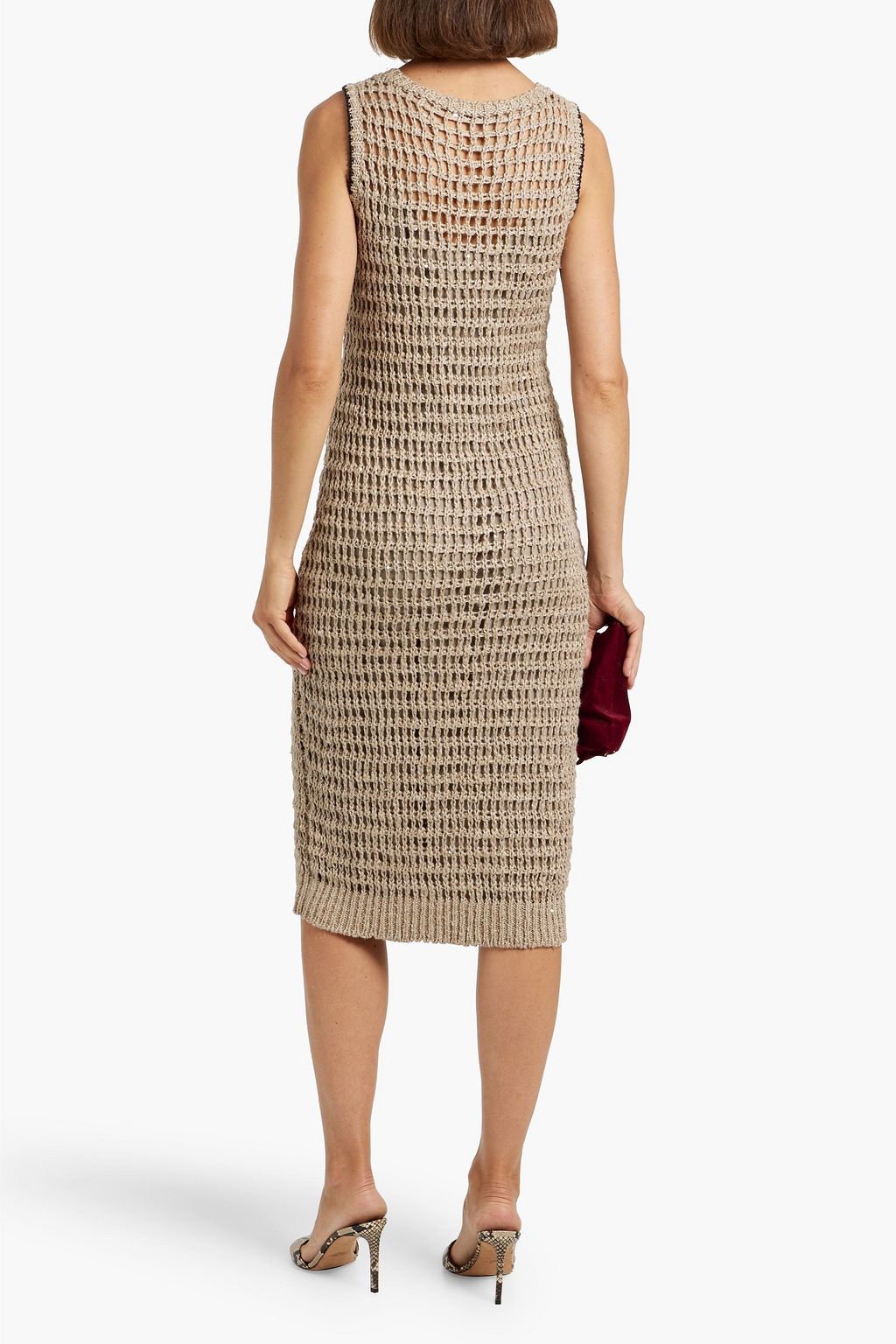 BRUNELLO CUCINELLI Sequin-embellished open-knit linen and silk-blend dress