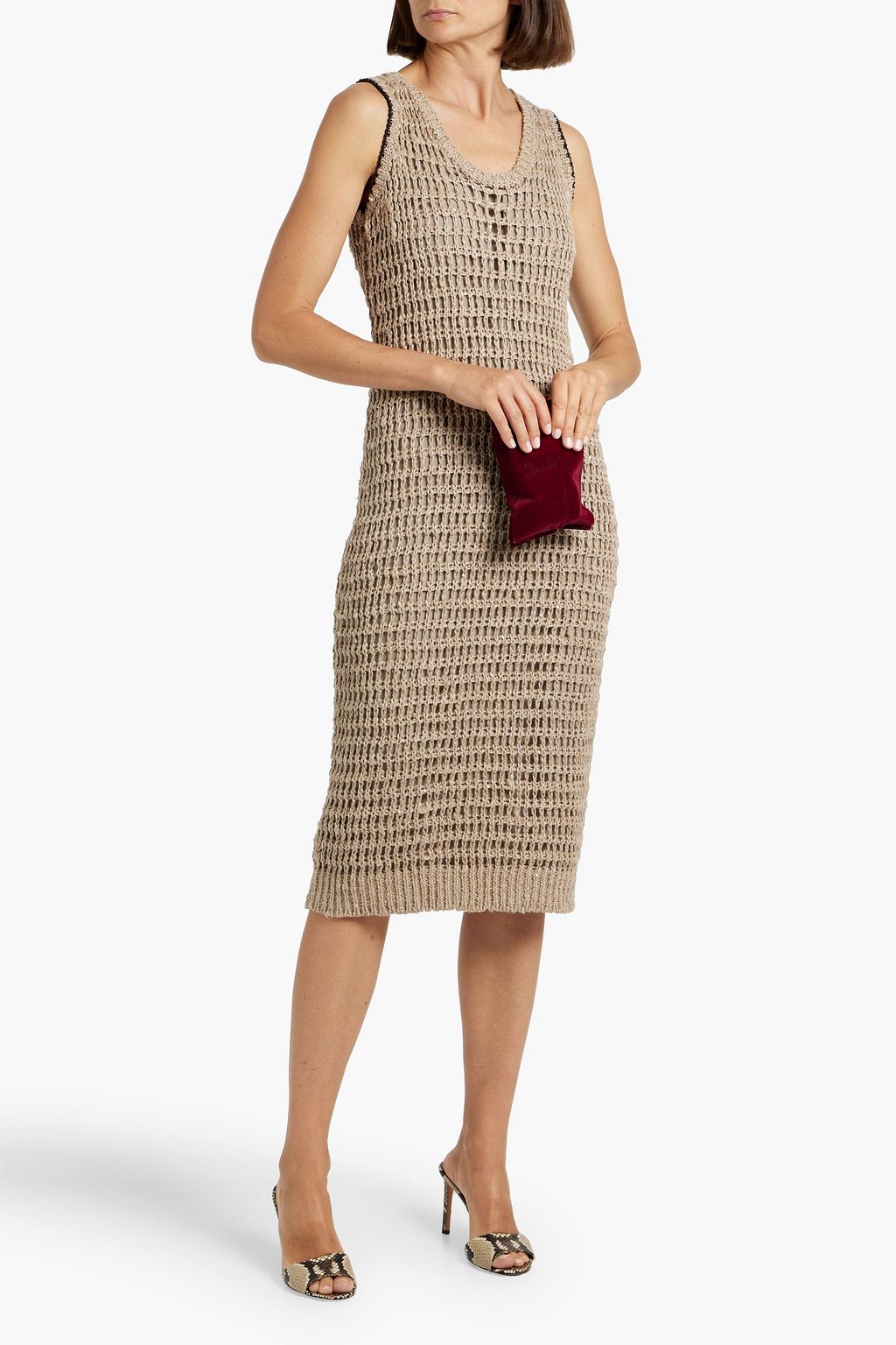 BRUNELLO CUCINELLI Sequin-embellished open-knit linen and silk-blend dress