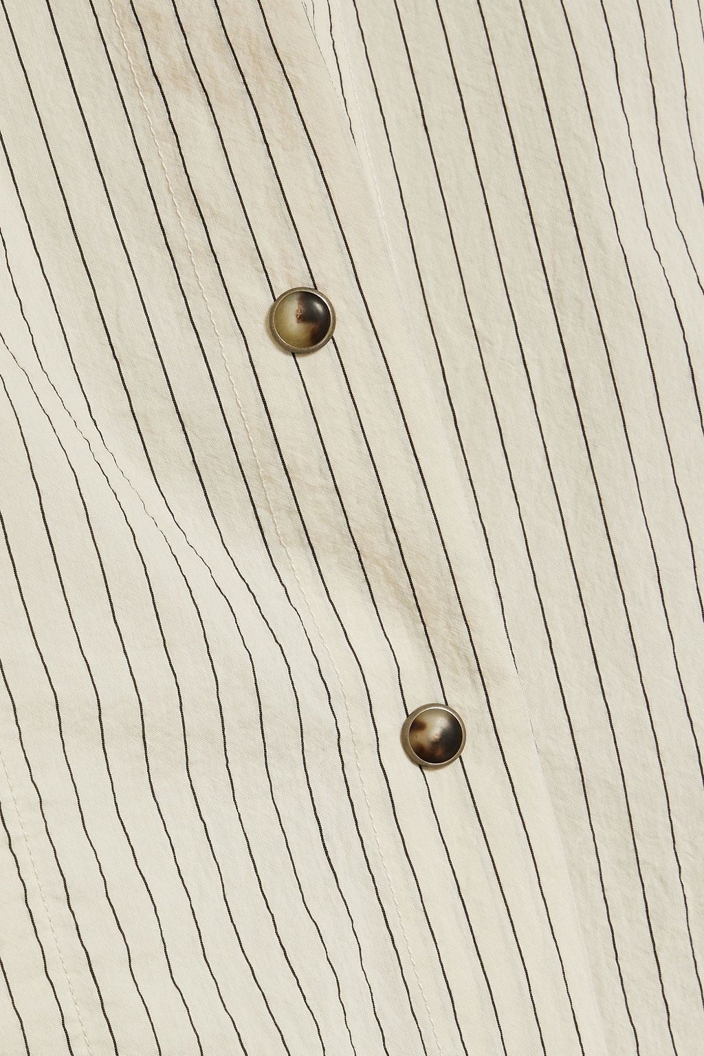 BRUNELLO CUCINELLI Bead-embellished striped cotton-blend seersucker midi shirt dress