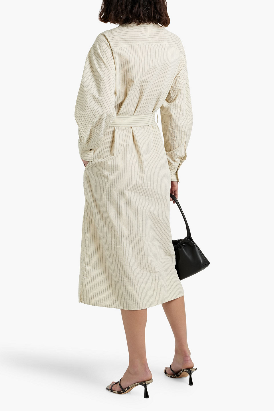 Brunello Cucinelli Bead-embellished Striped Cotton-blend Seersucker Midi Shirt Dress