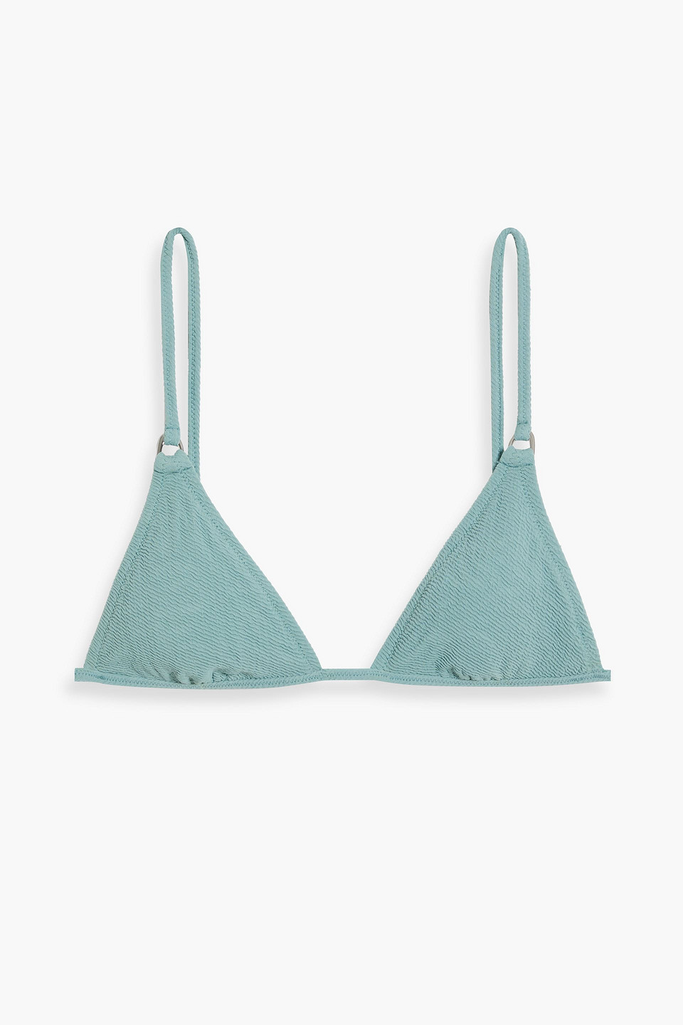 Solid & Striped The Ilona Stretch-seersucker Triangle Bikini Top In Blue