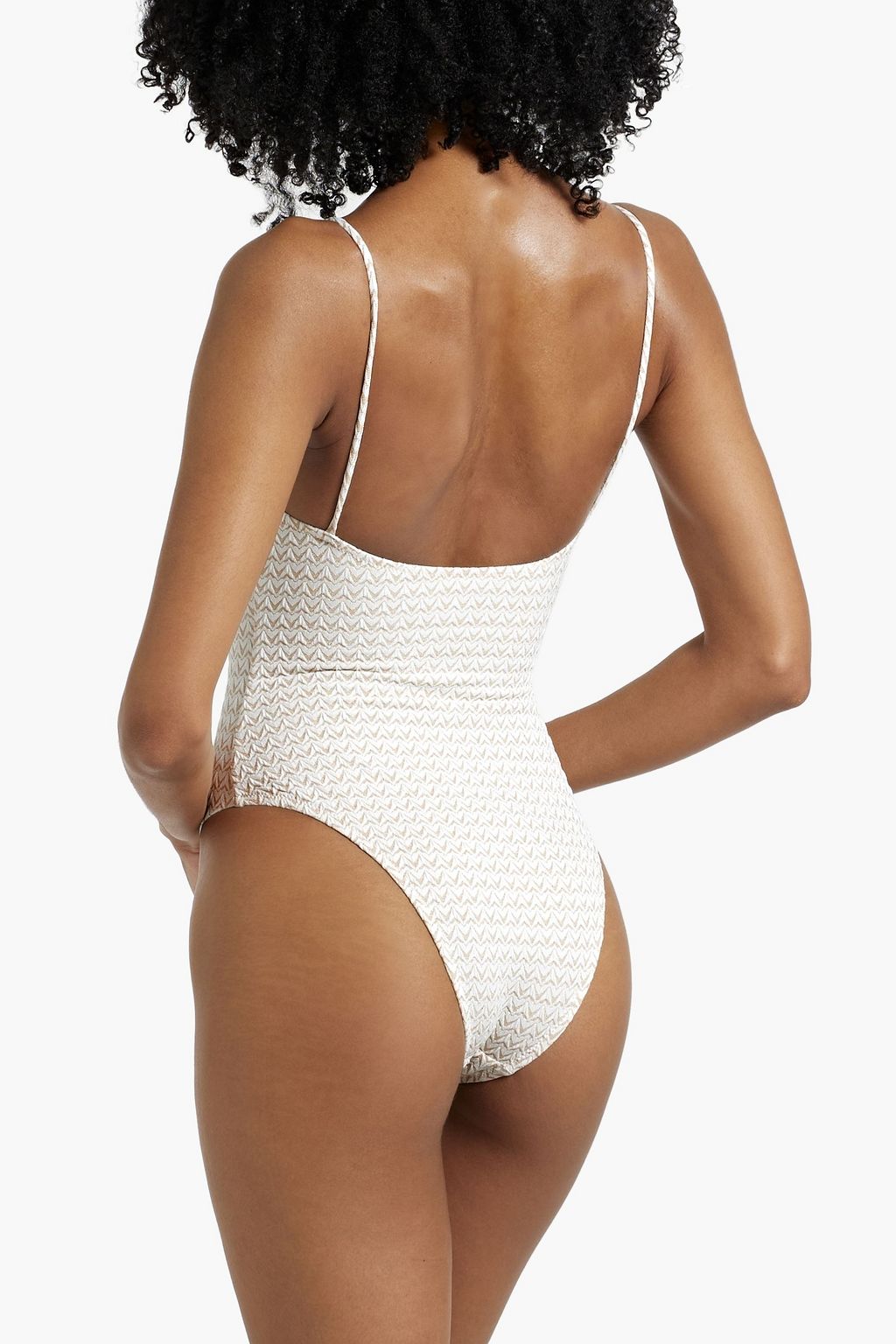 SOLID & STRIPED لباس سباحة "رينا" من الجاكار المطاط بلون معدني