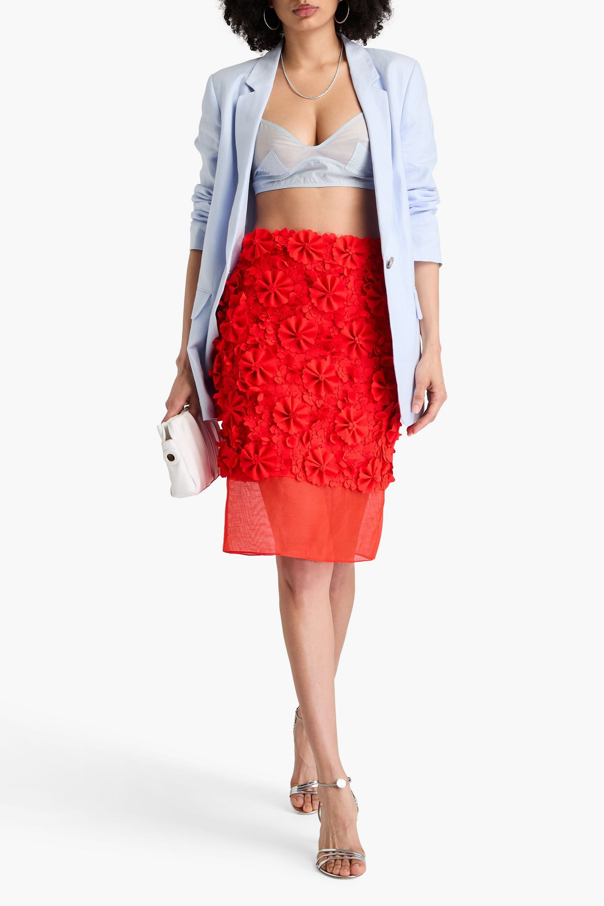 Zimmermann Floral-appliquéd linen pencil skirt