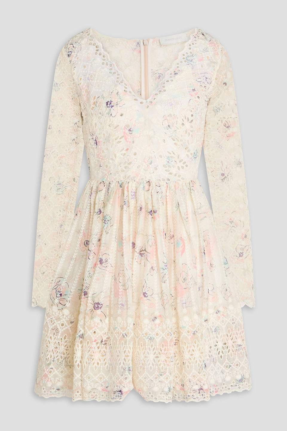 zimmermann - floral-print broderie anglaise cotton mini dress - white - 0