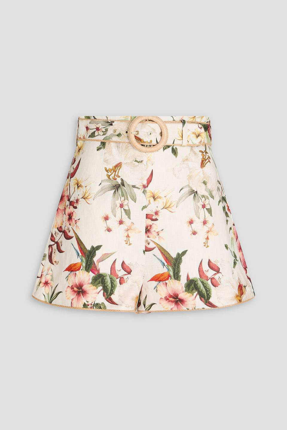 Zimmermann Lexi Belted Floral-print Linen Shorts
