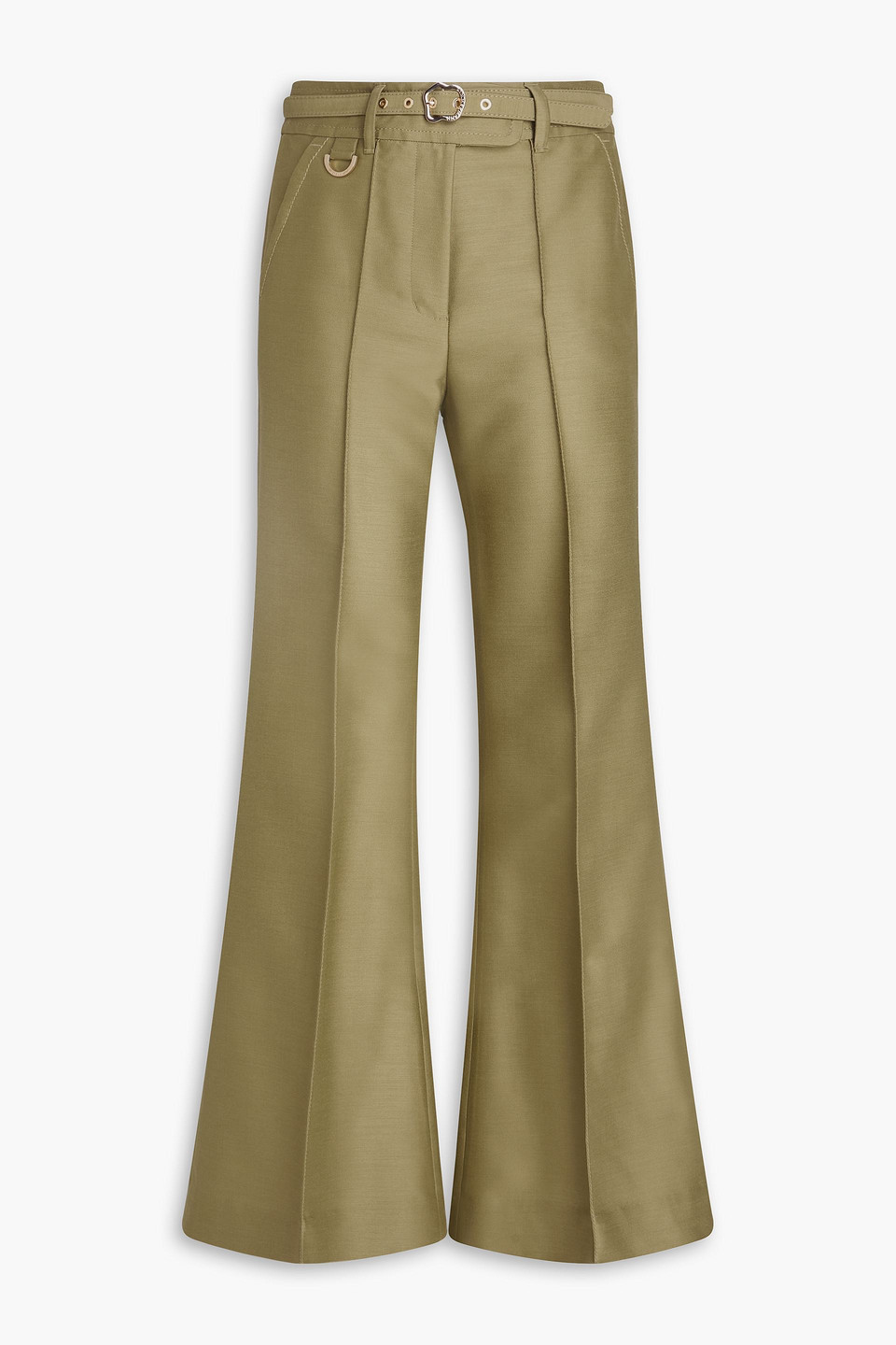 Zimmermann Belted Wool And Silk-blend Flared Pants