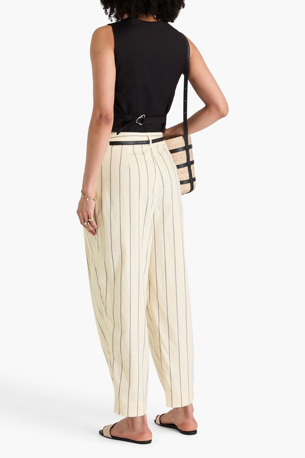 ZIMMERMANN Pleated striped linen-blend tapered pants