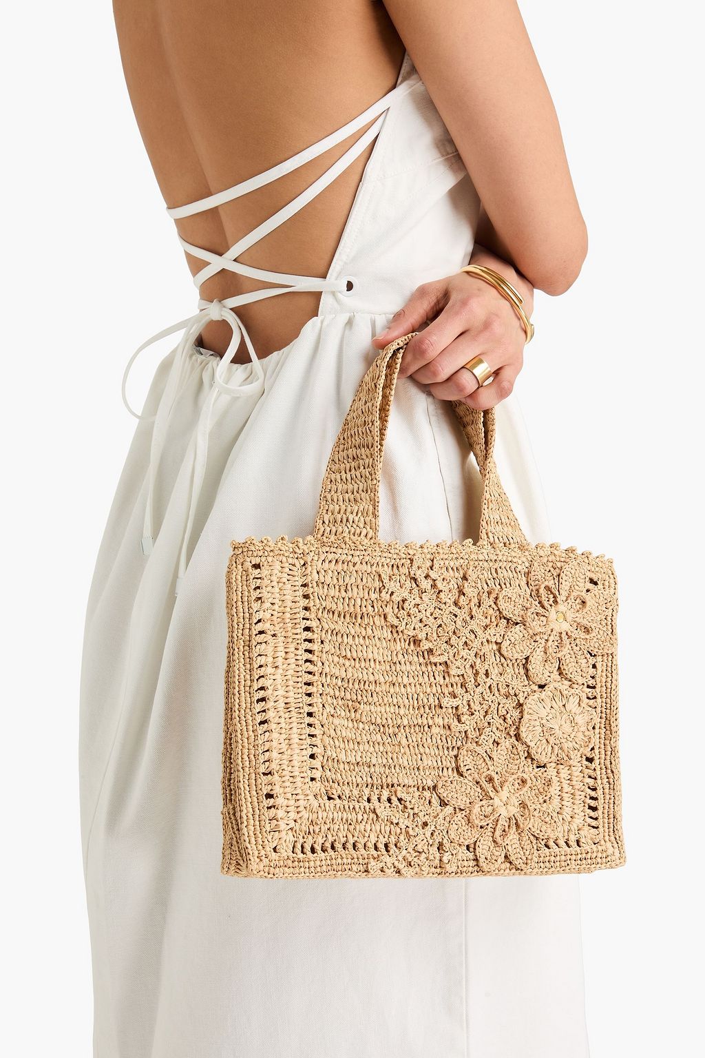 ZIMMERMANN Floral-appliquéd raffia tote