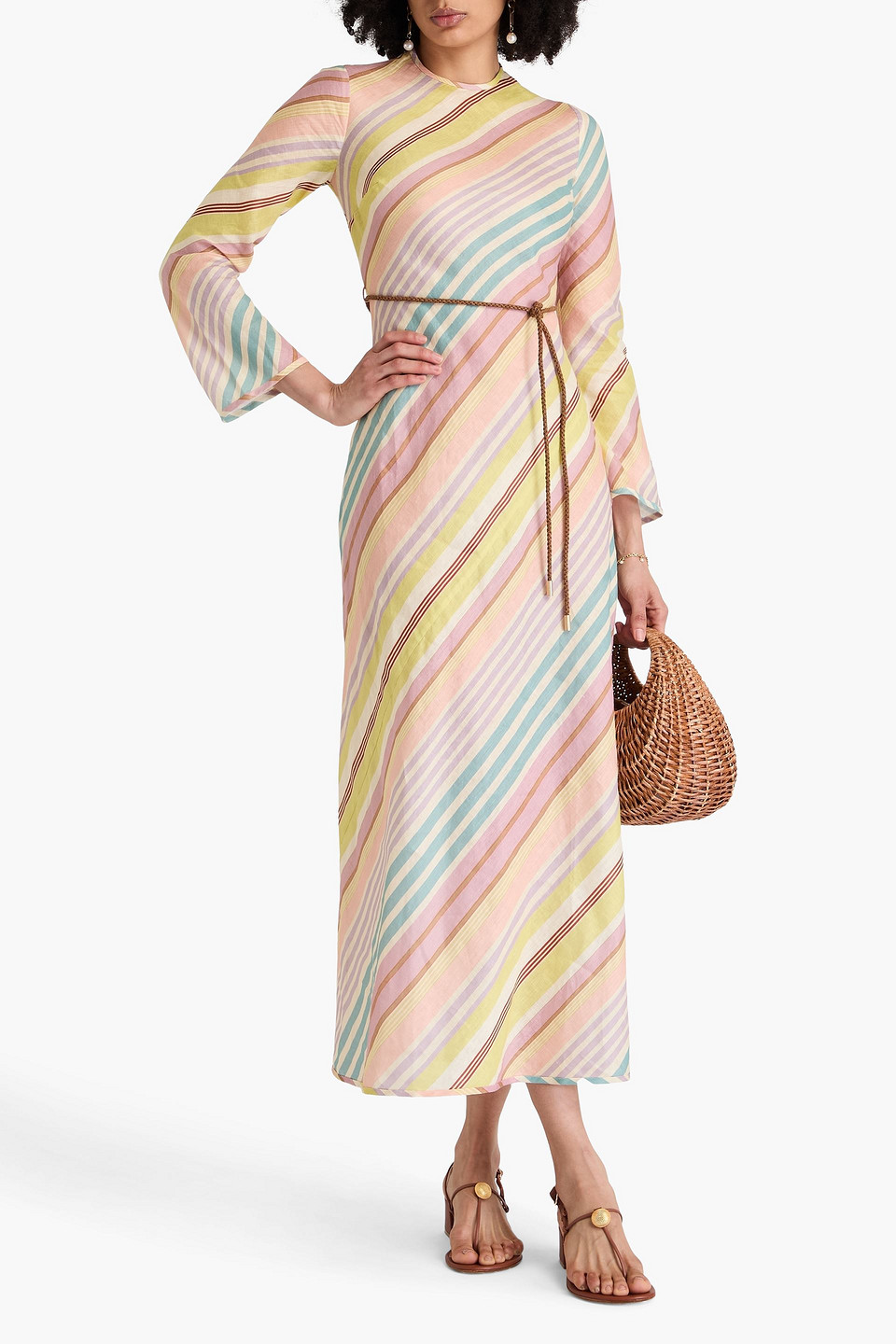 Zimmermann Maxikleid Aus Leinen Mit Streifen