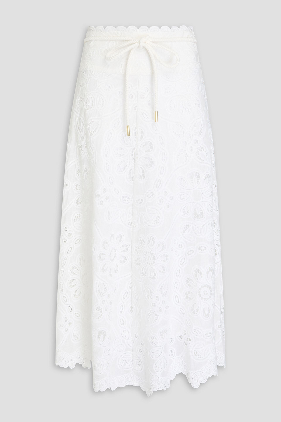 Zimmermann Broderie Anglaise Cotton Midi Skirt In White