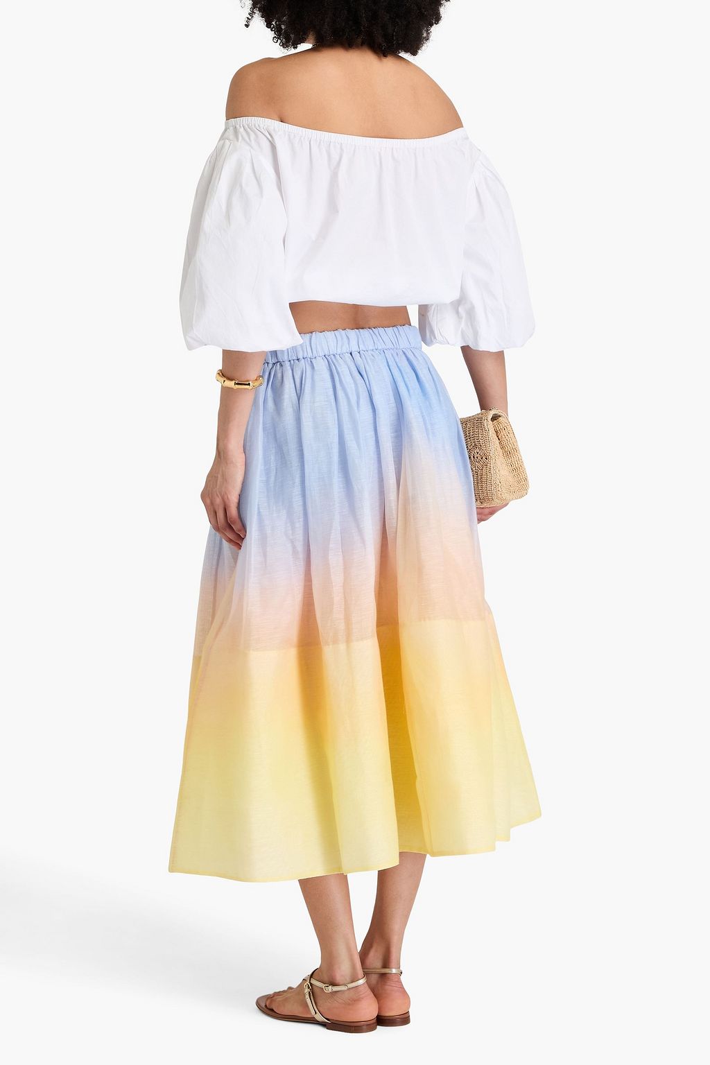 ZIMMERMANN Dégradé linen and silk-blend organza midi skirt