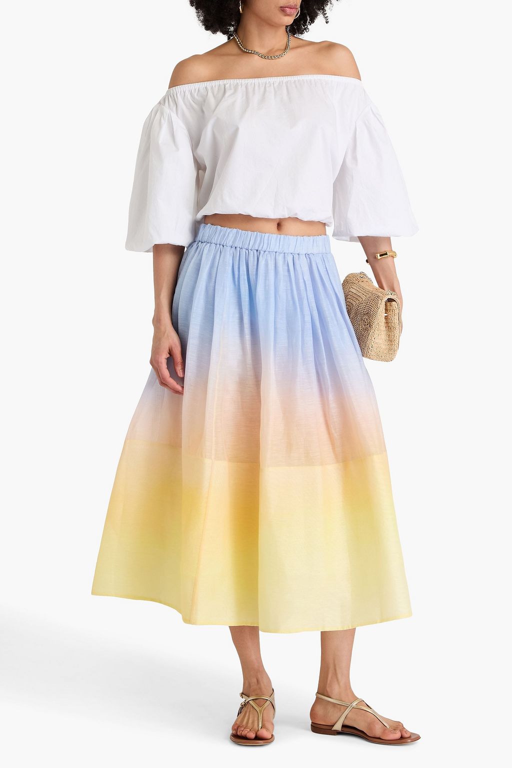 ZIMMERMANN Dégradé linen and silk-blend organza midi skirt