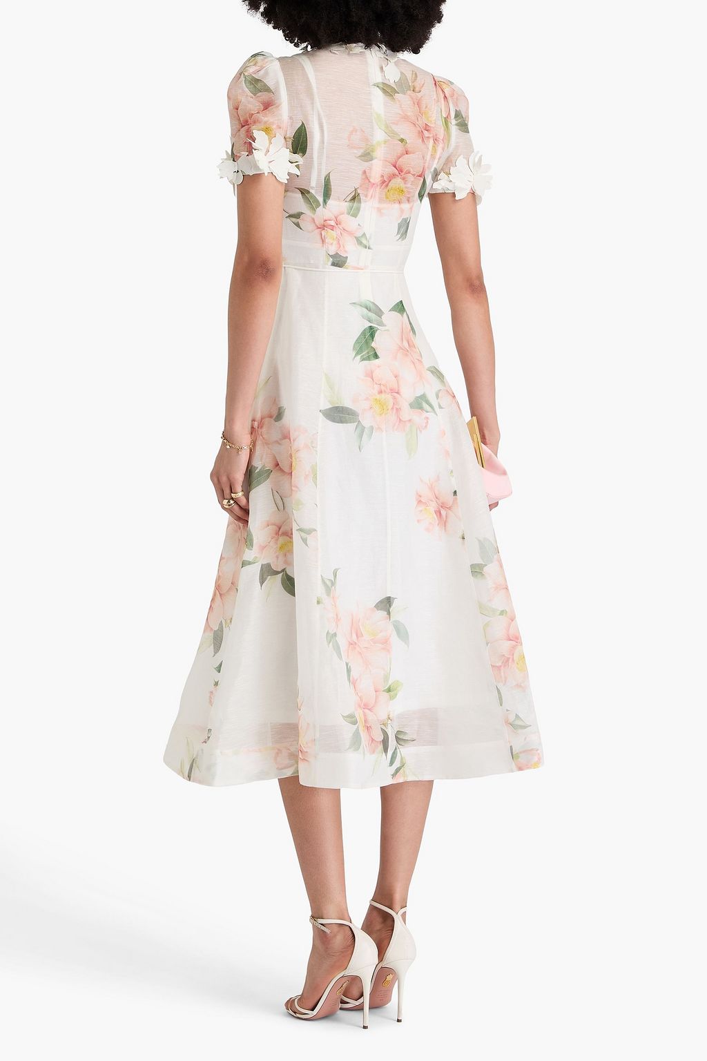 ZIMMERMANN Floral-appliquéd linen and silk-blend organza midi dress