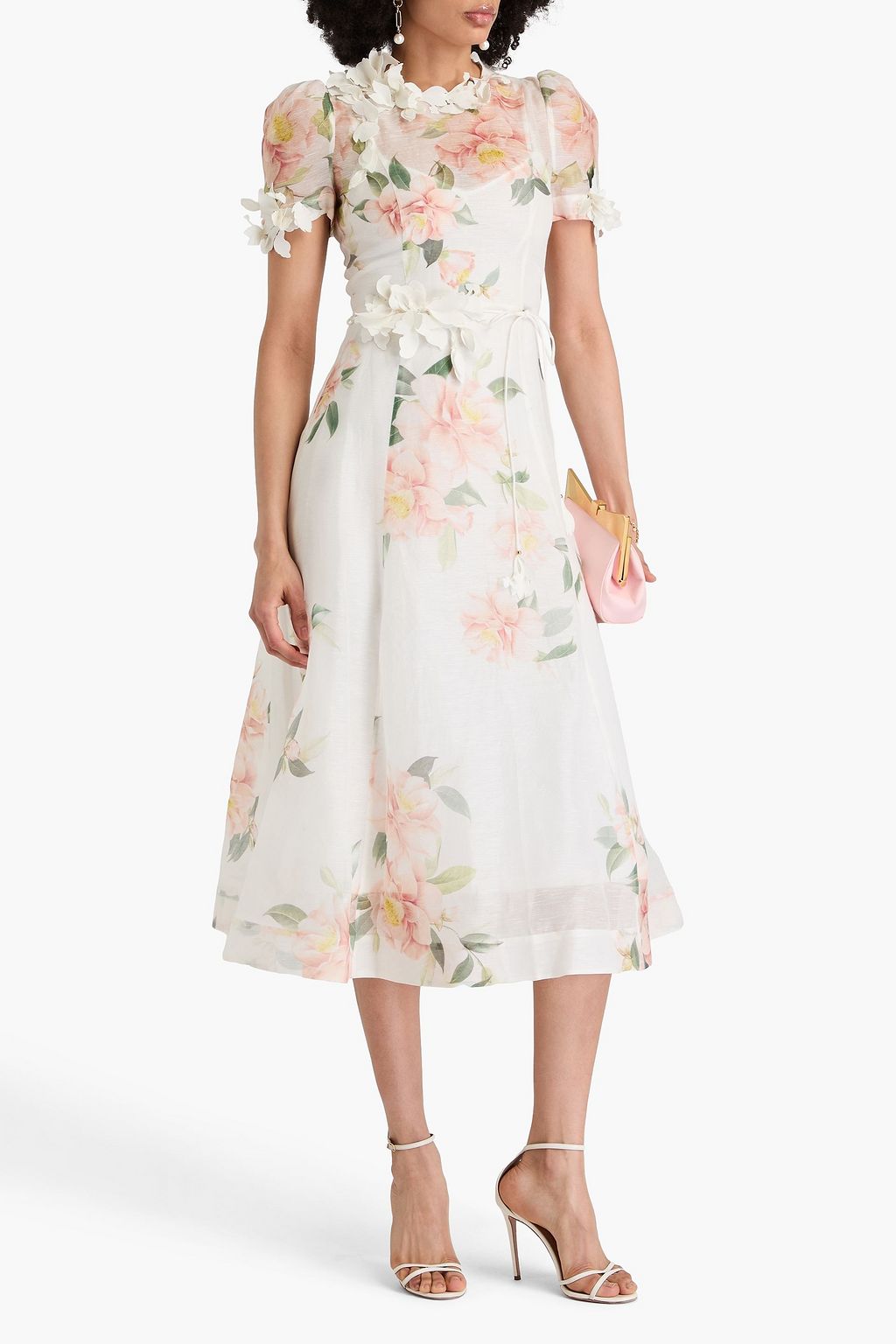 ZIMMERMANN Floral-appliquéd linen and silk-blend organza midi dress