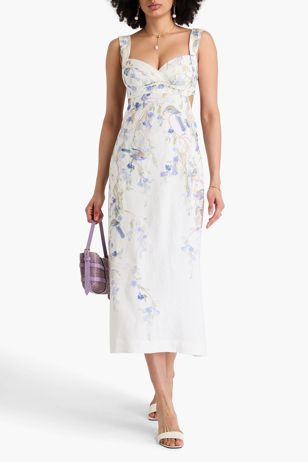 ZIMMERMANN Cutout floral-print linen midi dress