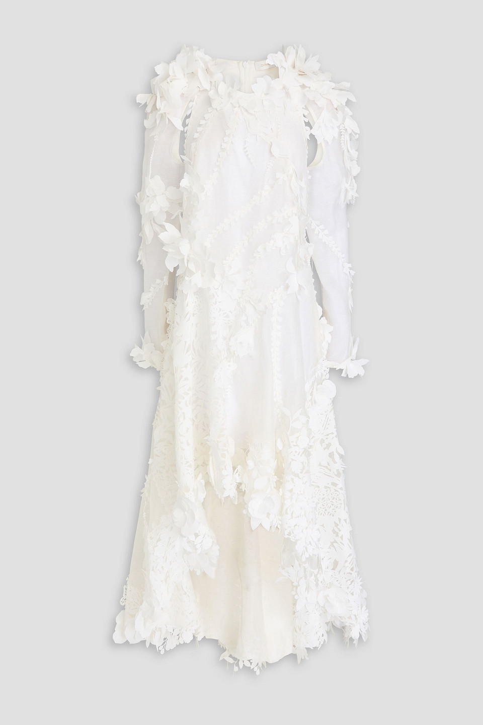 Zimmermann Cutout Floral-appliquéd Linen And Silk-blend Maxi Dress