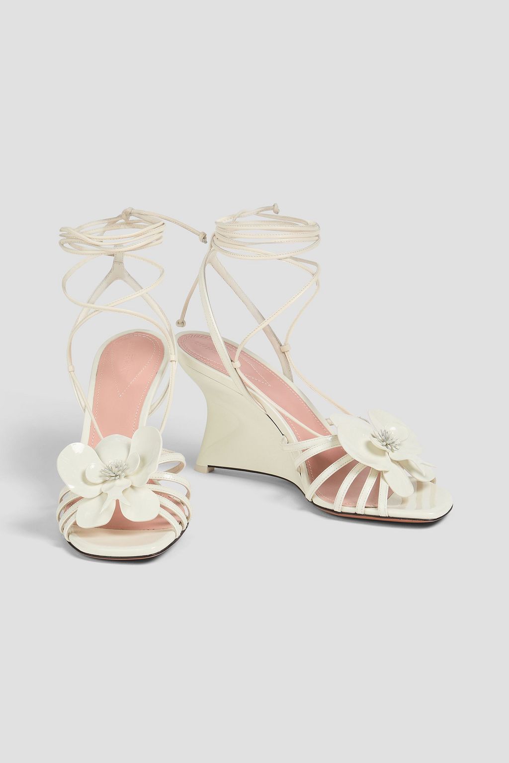 ZIMMERMANN Floral-appliquéd patent-leather wedge sandals
