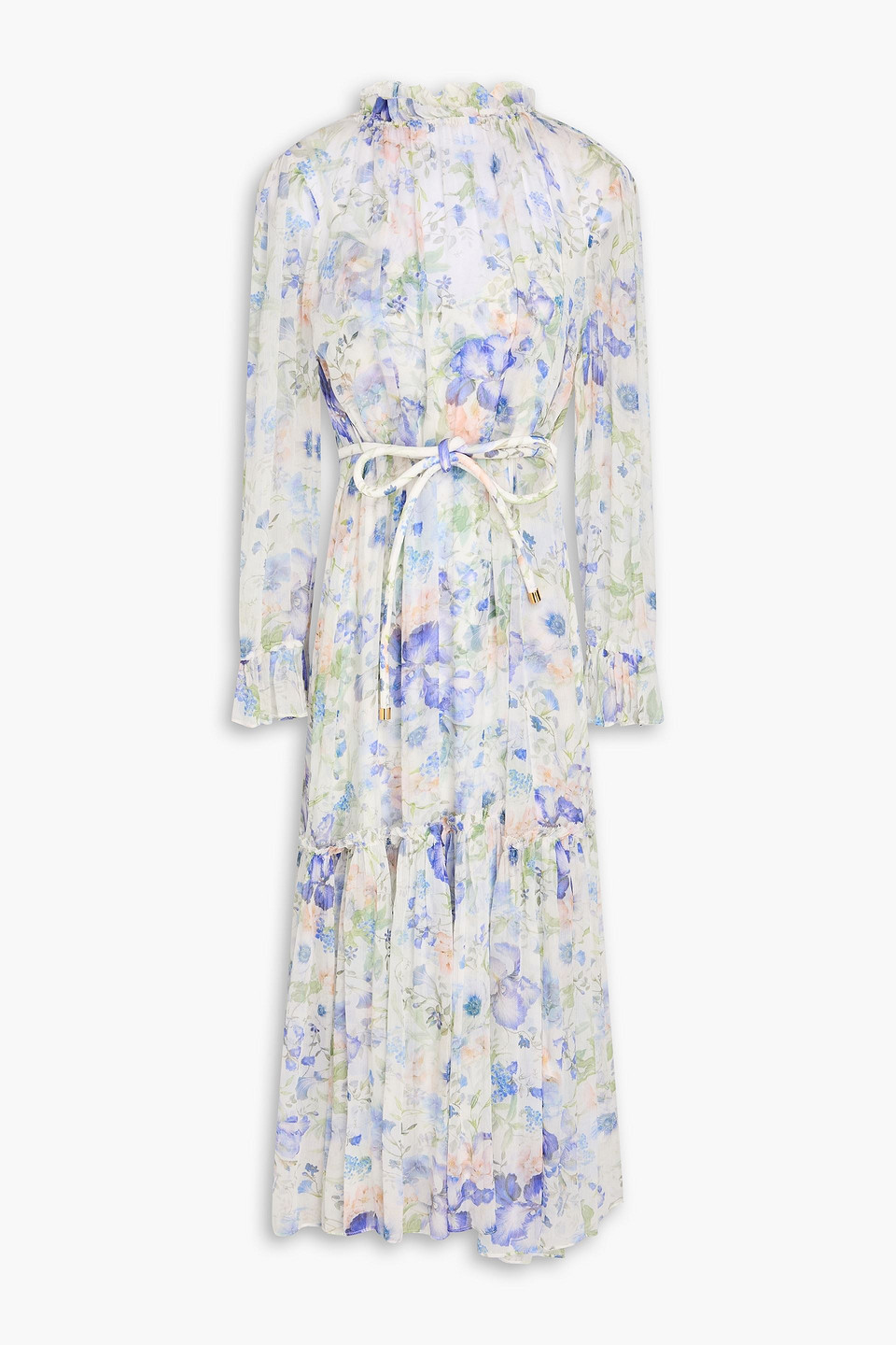 zimmermann - ruffled floral-print crepon midi dress - blue - 00
