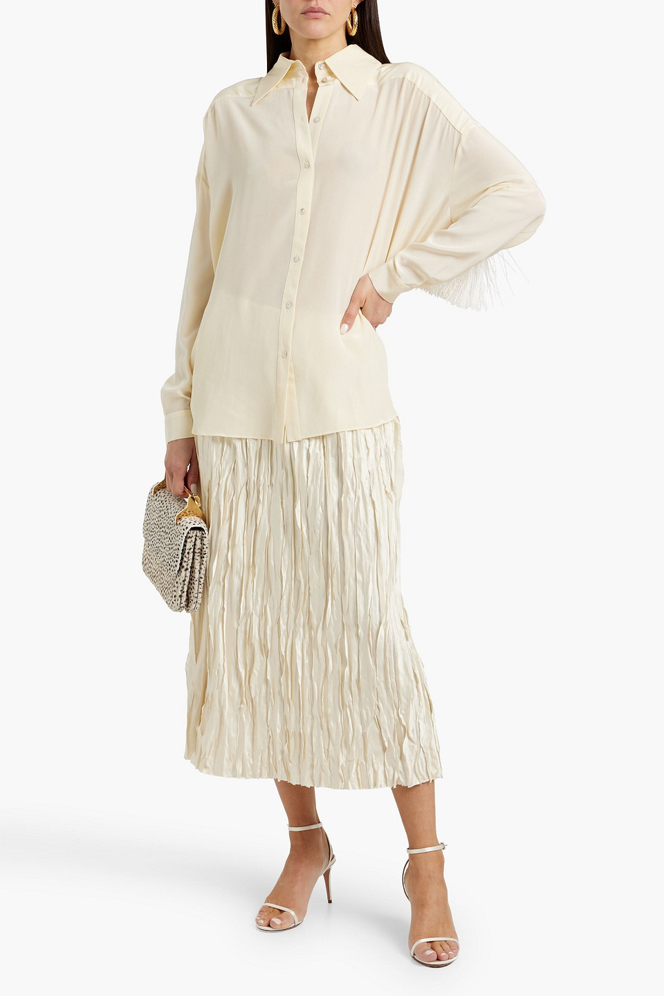 Magda Butrym Vegas Fringed Silk Crepe De Chine Shirt In Neutral