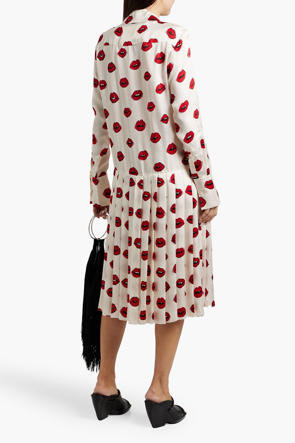 KHAITE Helli pleated printed satin-twill midi shirt dress