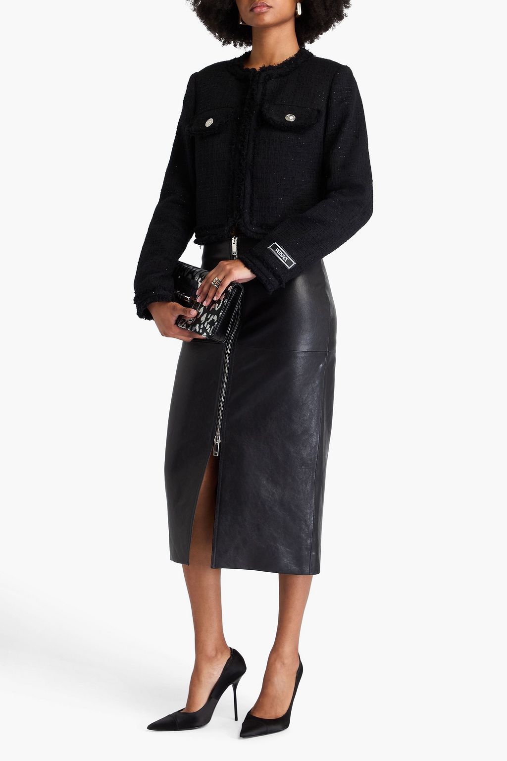 VERSACE Sequin-embellished cotton-blend bouclé-tweed jacket