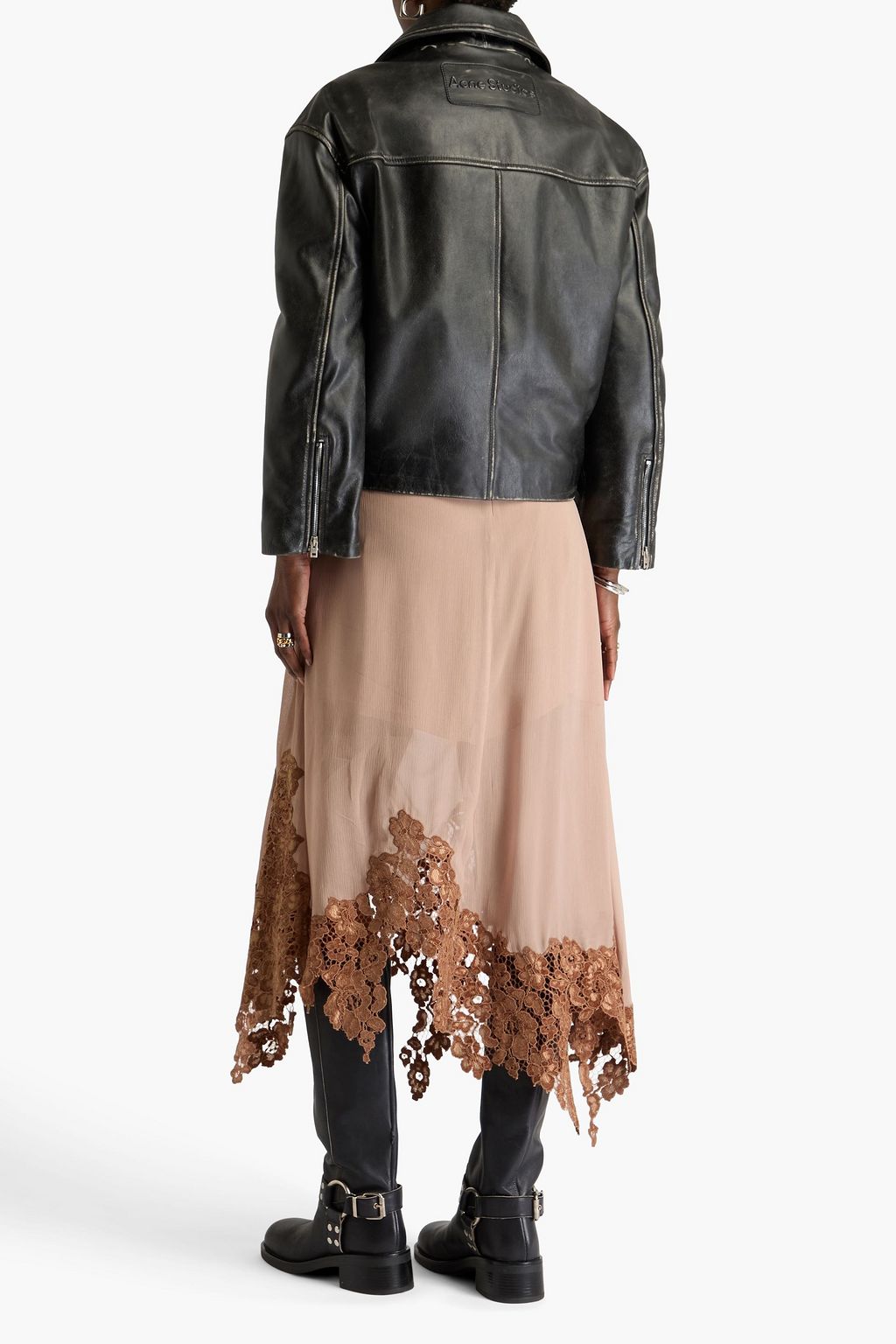 ACNE STUDIOS Bikerjacke aus Leder in Distressed-Optik