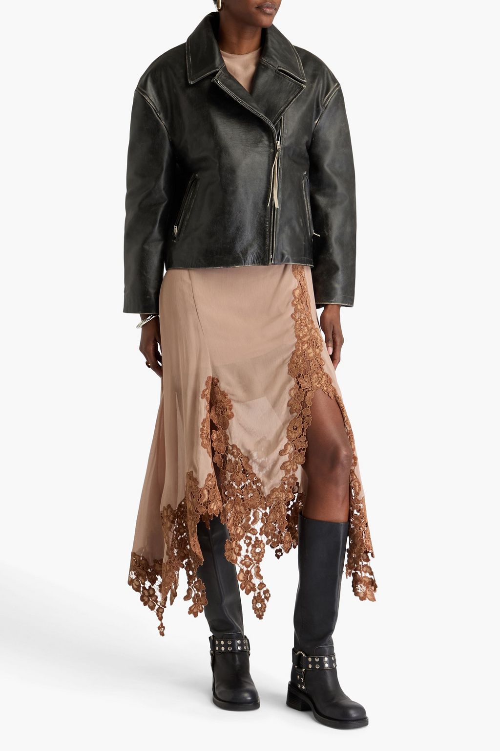 ACNE STUDIOS Bikerjacke aus Leder in Distressed-Optik