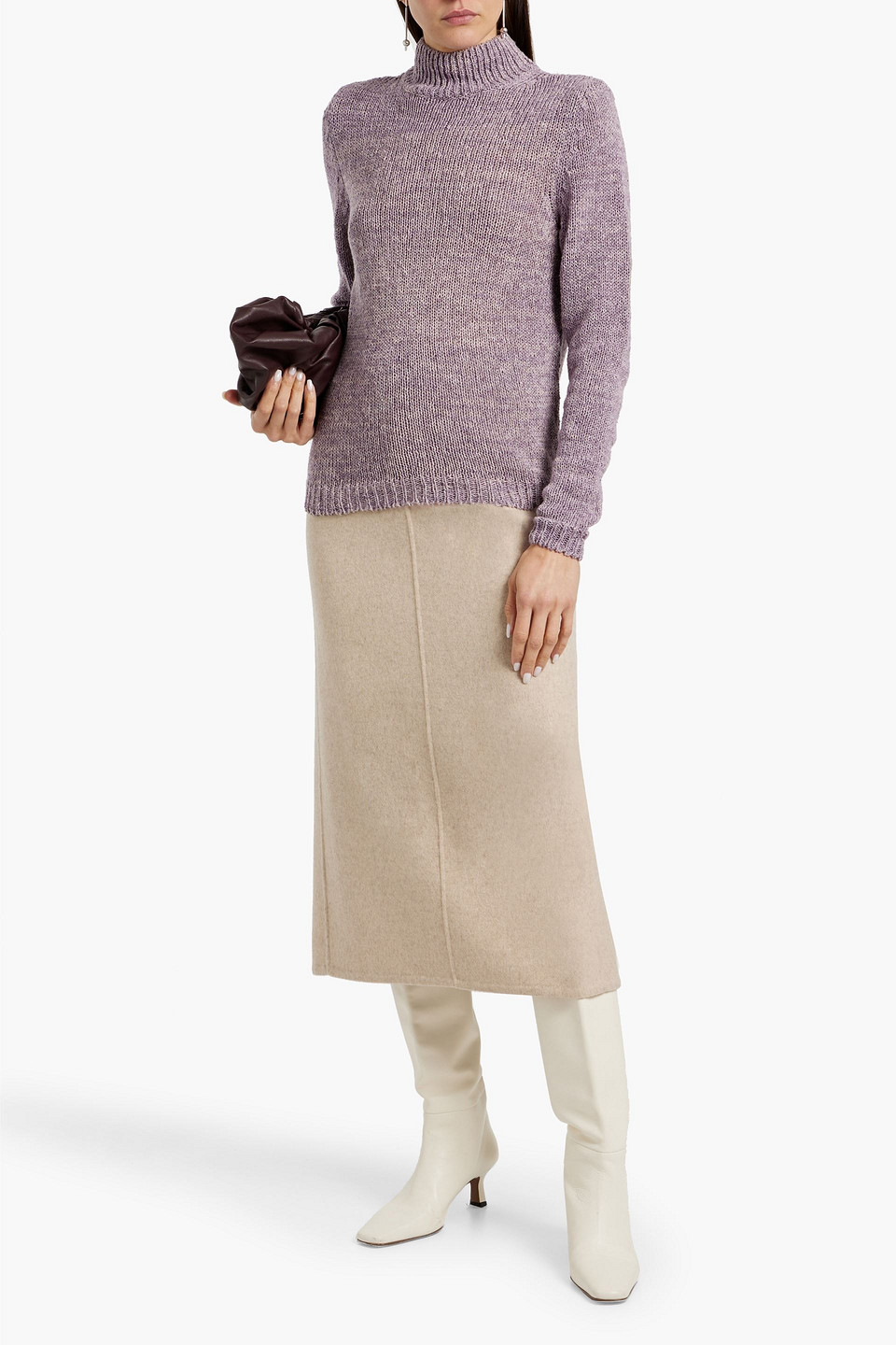 Totême Linen, Cotton And Silk-blend Turtleneck Sweater In Gray