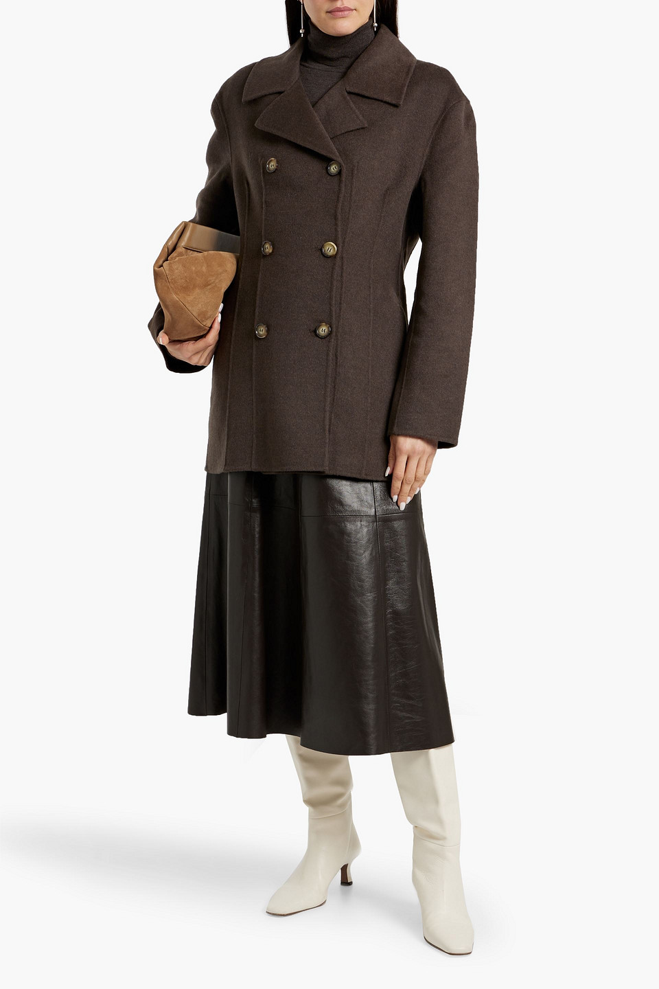 Totême Double-breasted Wool-felt Coat In Black