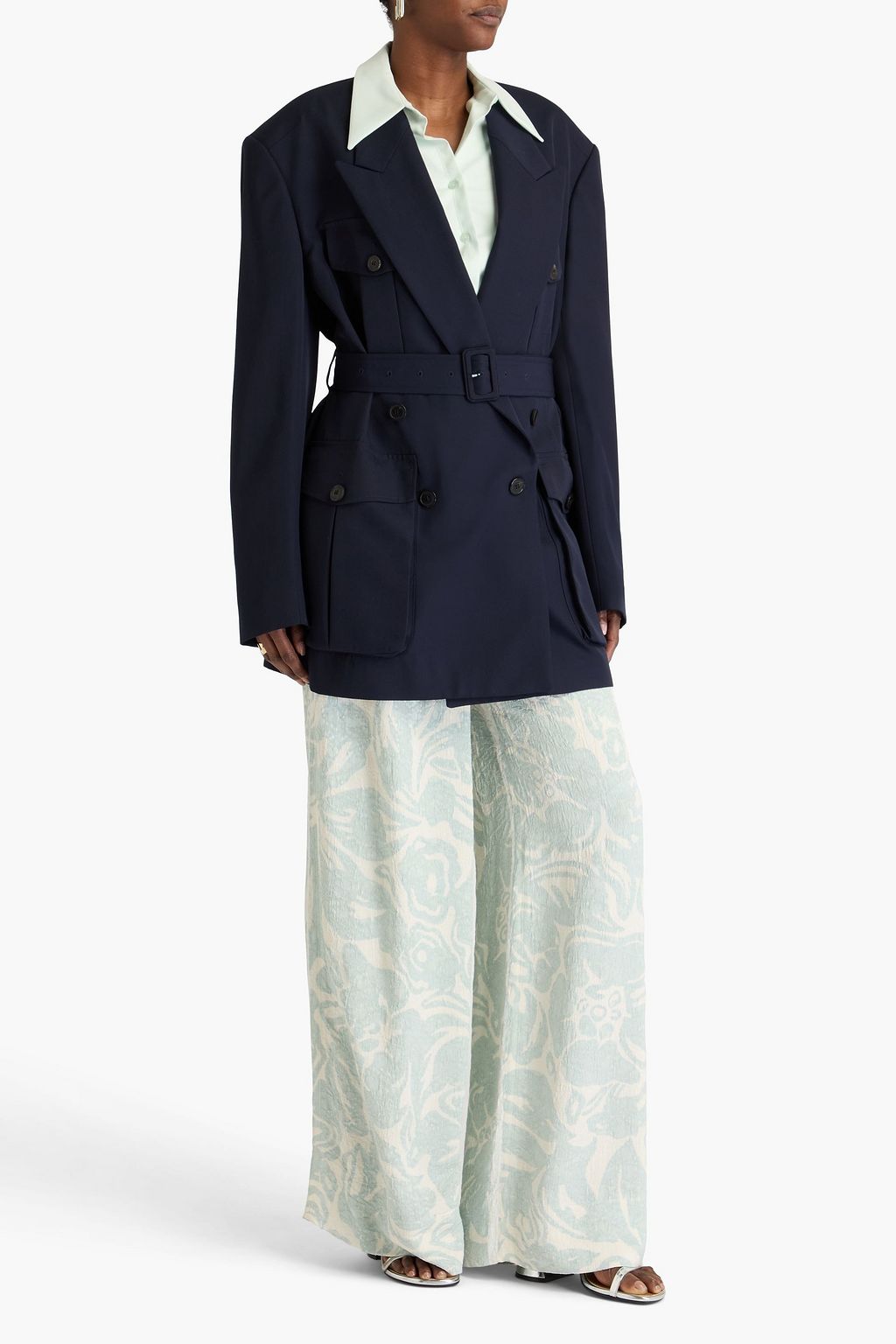 DRIES VAN NOTEN معطف من التويل بصفين من الأزرار بحزام
